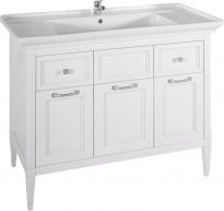 Тумба с раковиной ASB-Woodline Гранда 105 белая, патина серебро