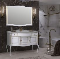 Мебель для ванной Opadiris Лаура 120 белая с бежевой патиной, с раковиной из литьевого мрамора