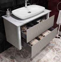 Тумба с раковиной Opadiris Рубинно 90 подвесная серая, со столешницей (Nova)