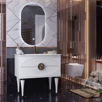 Мебель для ванной Opadiris Ибица 90 белая, фурнитура золото, с овальным зеркалом