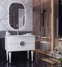 Мебель для ванной Opadiris Ибица 90 белая, фурнитура хром, с овальным зеркалом