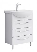 Тумба с раковиной Aqwella Аллегро 65 белая напольная, 3 ящика