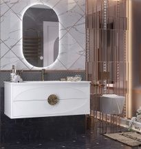 Мебель для ванной Opadiris Ибица 120 подвесная белая, фурнитура золото, с овальным зеркалом