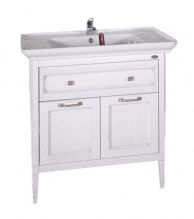 Тумба с раковиной ASB-Woodline Гранда 85 белая, патина серебро