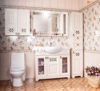 Мебель для ванной Бриклаер Кантри 105 зеркало с одним шкафчиком, с балюстрадой