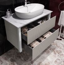 Тумба с раковиной Opadiris Рубинно 90 подвесная серая, со столешницей (One) 