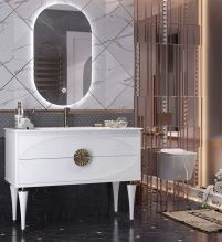 Мебель для ванной Opadiris Ибица 120 белая, фурнитура золото, с овальным зеркалом