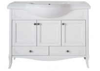 Тумба с раковиной ASB-Woodline Салерно 105 белая, патина серебро