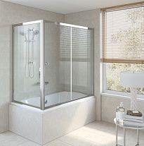 Душевое ограждение Vegas Glass ZV+ZVF 150*75 07 01 профиль матовый хром, стекло прозрачное