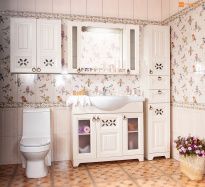 Мебель для ванной Бриклаер Кантри 105 зеркало с двумя шкафчиками, с балюстрадой