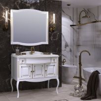 Мебель для ванной Opadiris Лаура 100 белая с бежевой патиной, с раковиной из литьевого мрамора