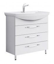Тумба с раковиной Aqwella Аллегро 85 белая напольная, 3 ящика