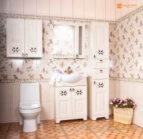 Мебель для ванной Бриклаер Кантри 65 зеркало с одним шкафчиком, с балюстрадой