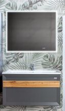 Мебель для ванной Бриклаер Берлин 100 с ручкой, оникс серый/дуб золотой