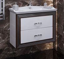 Тумба с раковиной Opadiris Карат 80 белая серебряной патиной (раковина Karadokya 80)