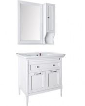 Мебель для ванной ASB-Woodline Гранда 85 со шкафчиком, белая, патина серебро