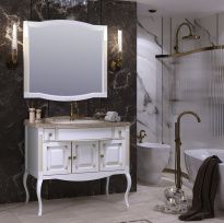 Мебель для ванной Opadiris Лаура 100 белая с бежевой патиной, с мраморной столешницей 