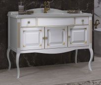 Тумба с раковиной Opadiris Лаура 120 белая с бежевой патиной, с раковиной из литьевого мрамора