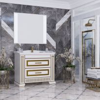 Мебель для ванной Opadiris Оникс 100 белая с золотой патиной (раковина Karadokya 100)