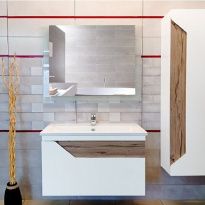 Мебель для ванной Бриклаер Брайтон 100 (раковина Фостер 100) белый матовый, дуб кера