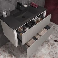 Тумба с раковиной Opadiris Рубинно 90 подвесная серая (раковина цвета антрацит)