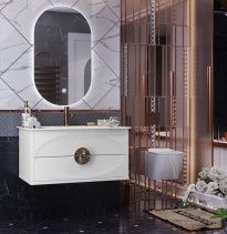 Мебель для ванной Opadiris Ибица 90 подвесная белая, фурнитура золото, с овальным зеркалом