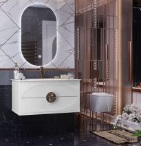 Мебель для ванной Opadiris Ибица 90 подвесная белая, фурнитура золото, с овальным зеркалом