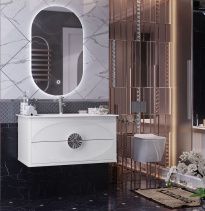 Мебель для ванной Opadiris Ибица 90 подвесная белая, фурнитура хром, с овальным зеркалом