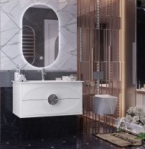 Мебель для ванной Opadiris Ибица 90 подвесная белая, фурнитура хром, с овальным зеркалом